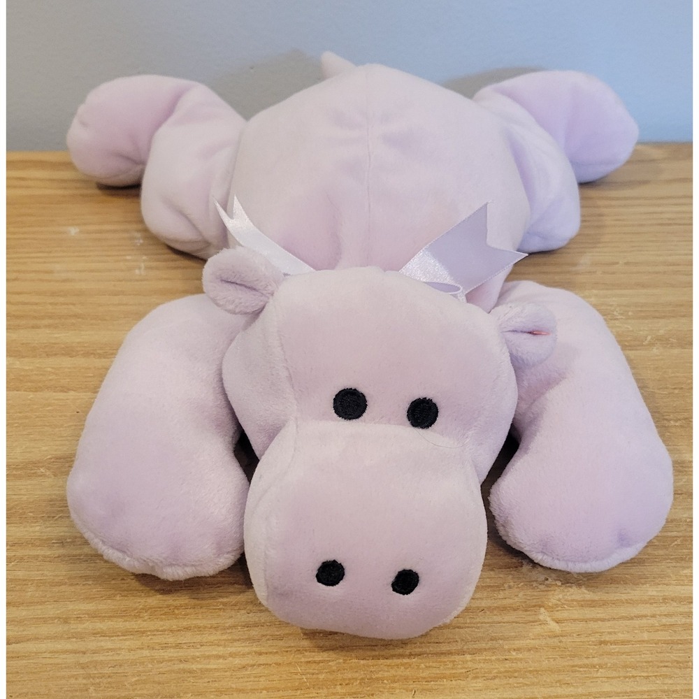 Vintage 1996 Ty Pillow Pals Tubby Purple Hippo 14.5 Inch Flat Laying Plush Toy